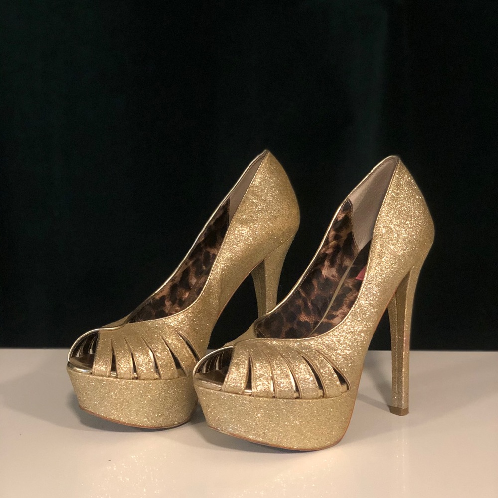 Betsey Johnson Gold Sparkly Platforms